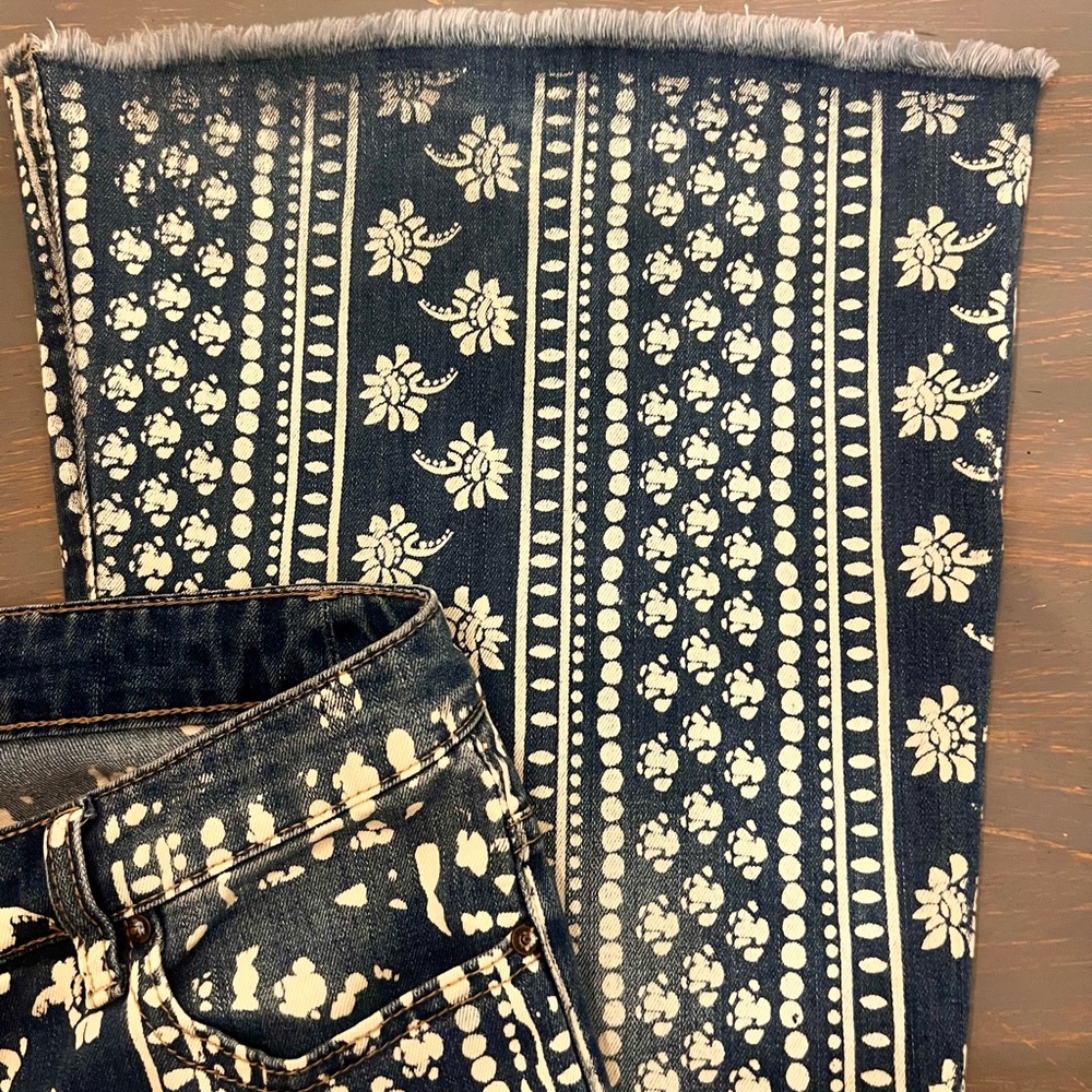 Free People Indigo Blue Patterned Flare Jeans - Picture 8 of 12